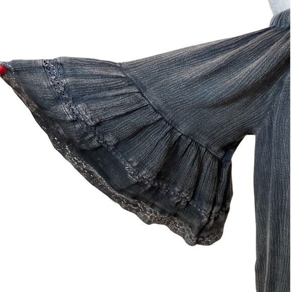 Paper Crane Black Grey Mineral Wash Boho Peasant Blouse Size Small - Picture 2 of 11